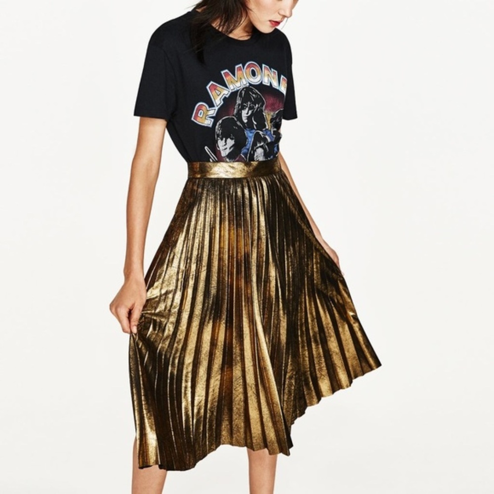 Zara Gold Pleated Skirt